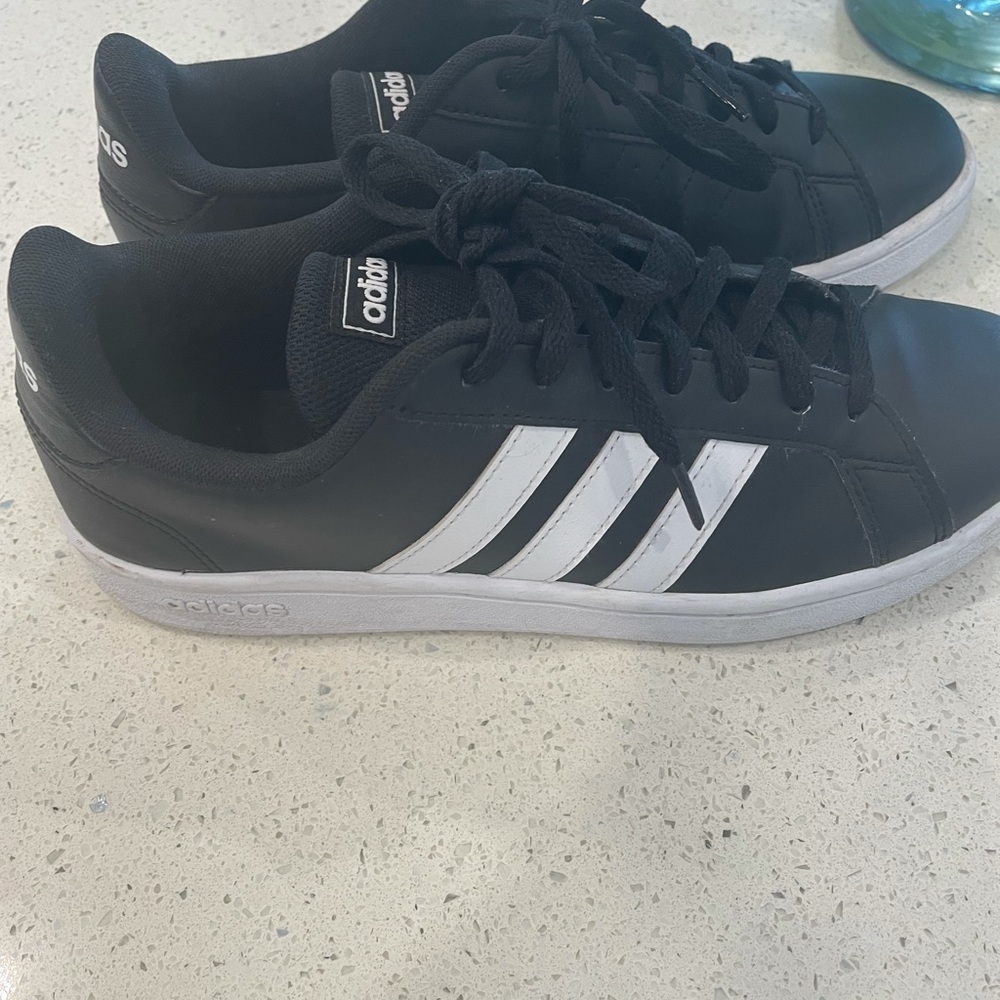 Adidas black with white trim sneakers (US 9)